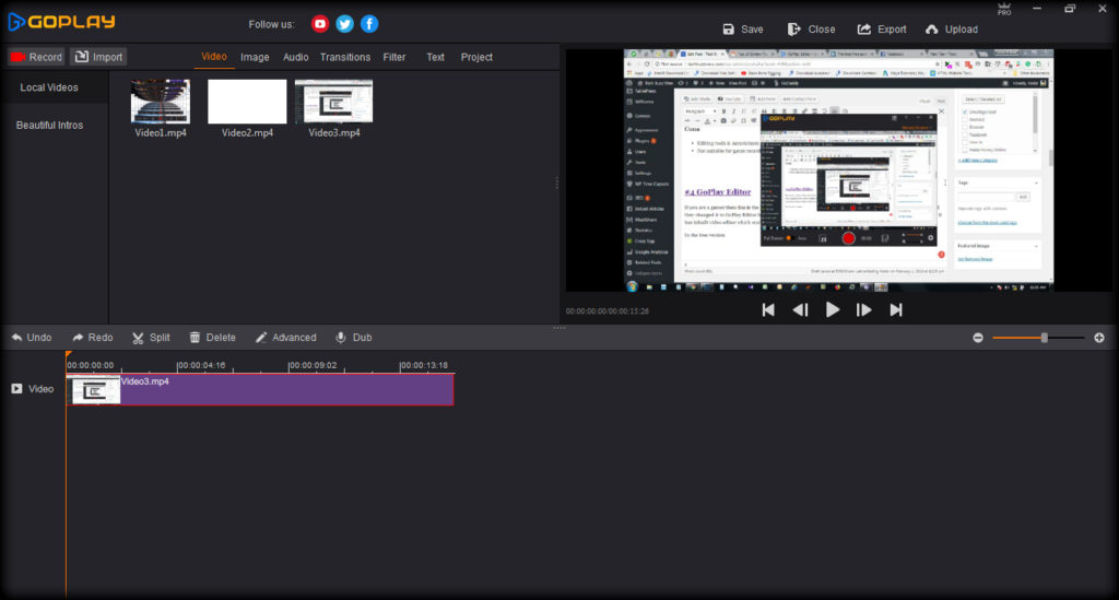 GoPlay Editor best free screen recorders to Record video tutorials